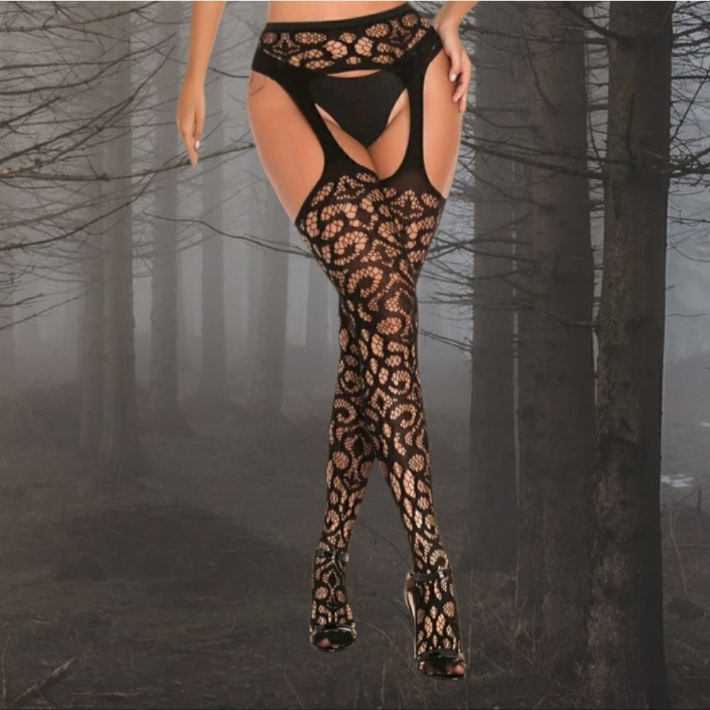 Black Lace Garter Stockings One Size